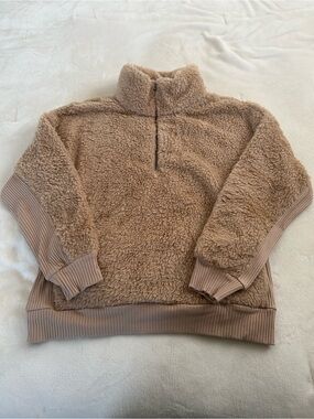 Women’s  Plush Quarter-Zip Sherpa Sweater - Taupe